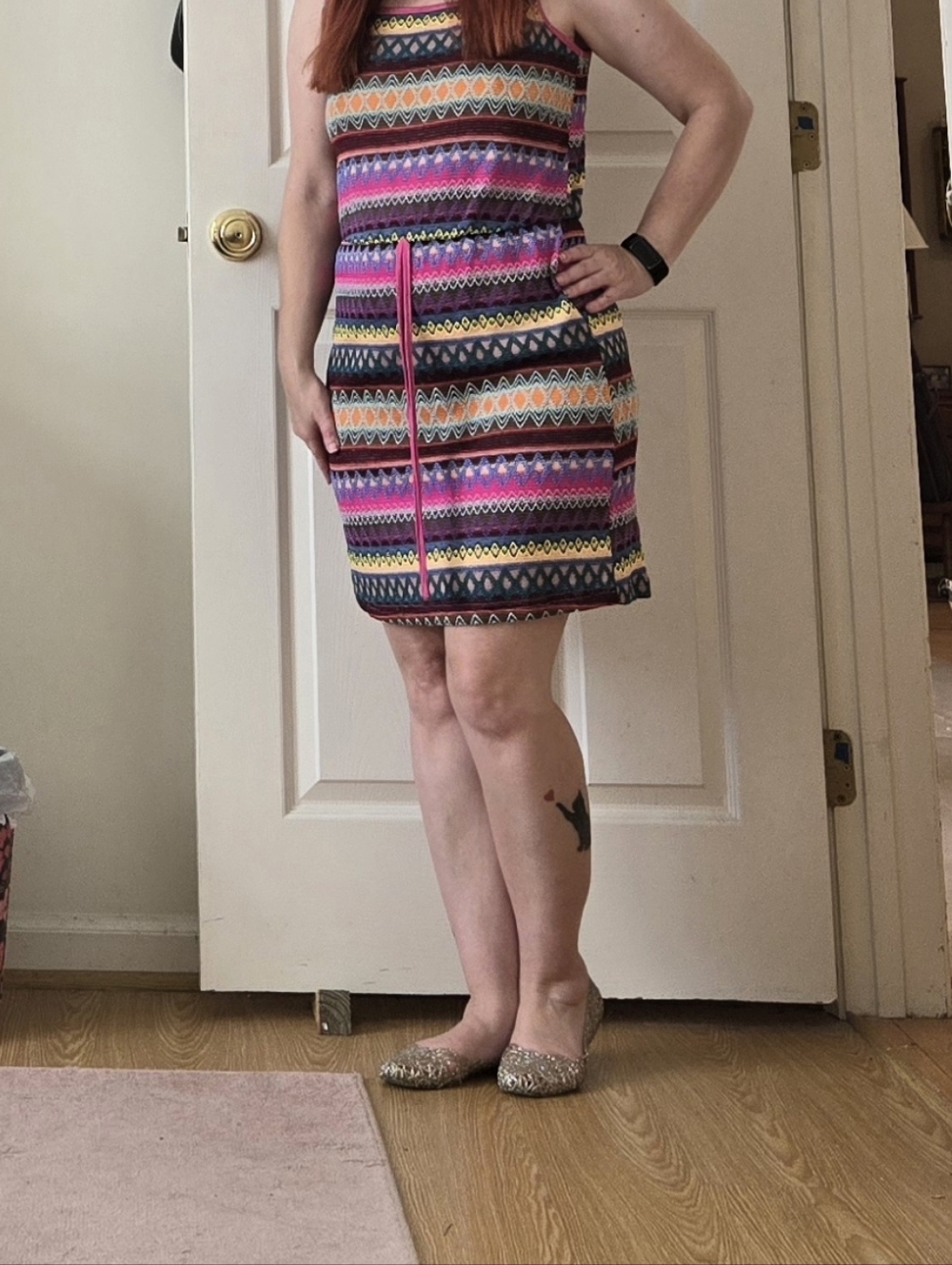 Sleeveless Pink Multicolor Patterned Women's Dress